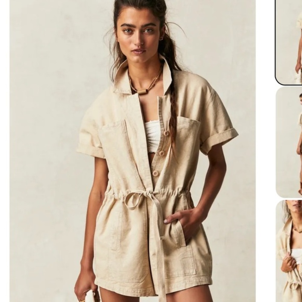 NWT! Free People Rhodes Chino Coverall Romper L almond flour‎